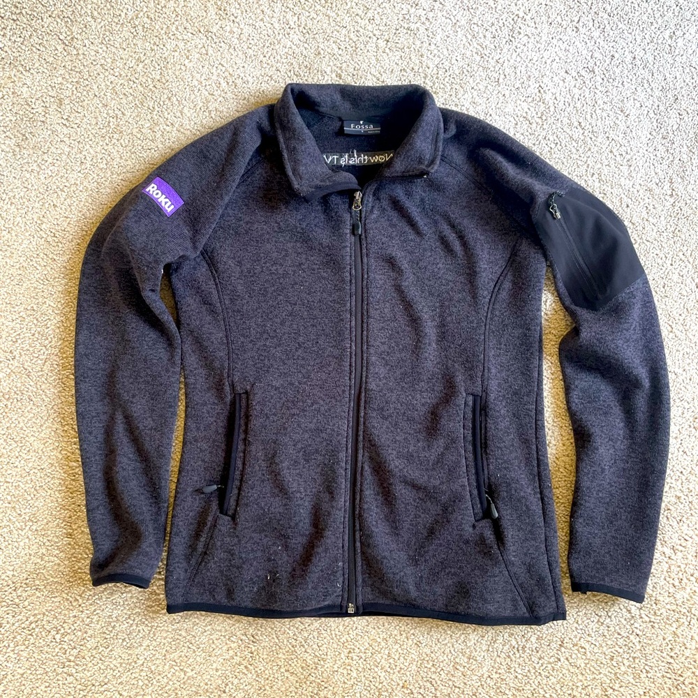 Fossa Roku Logo Full Zip Fleece Jacket Womens S Gray Mock Neck Tech Swag Zip